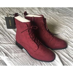Burgundy Faux Suede Ankle Boots